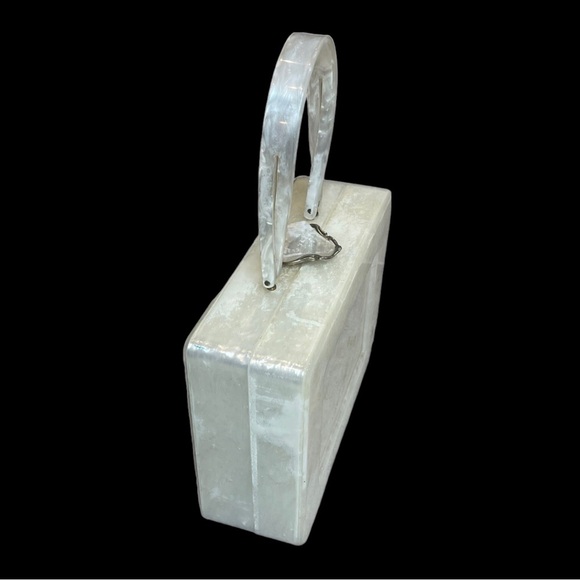 Vintage Wilardly Lucite 1950s Marbleized Pearlized Top Handle Box Purse - Picture 4 of 15